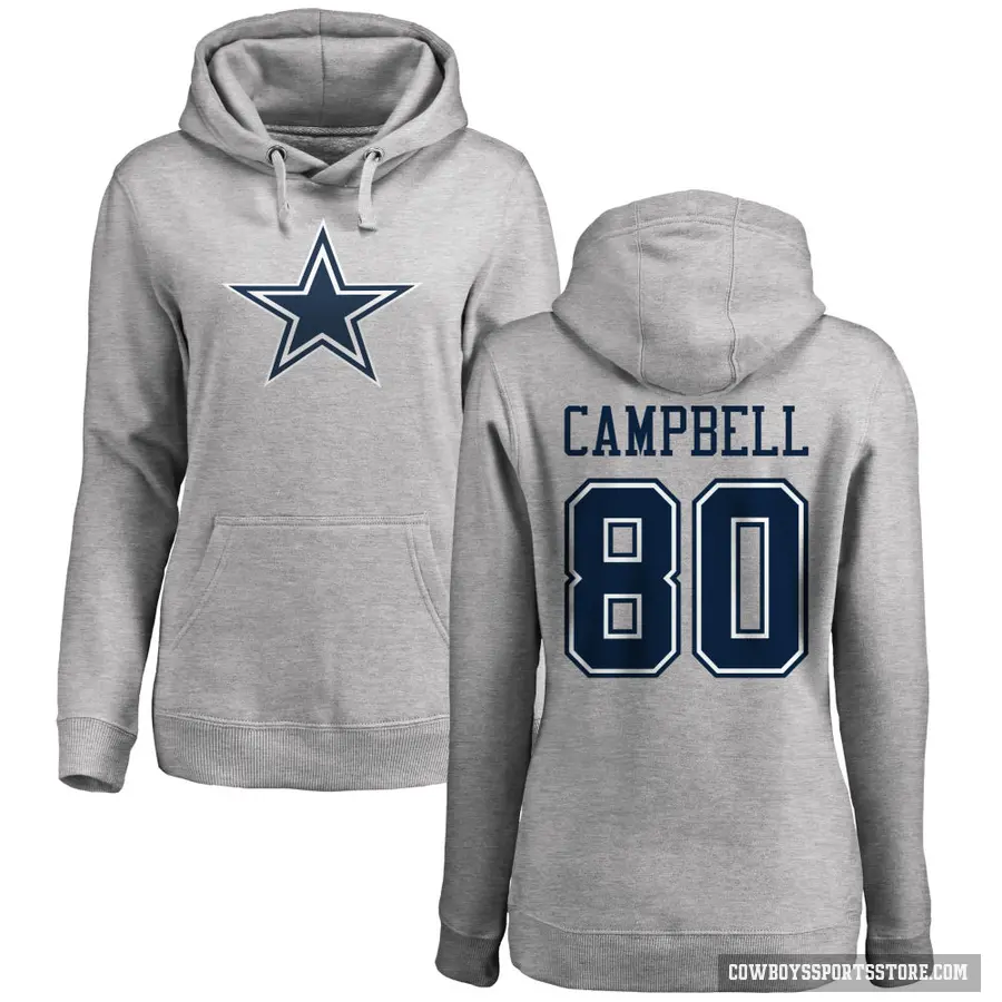 Women's ＃80 Parris Campbell Dallas Cowboys Pro Line by Branded Ash Name & Number Logo Pullover Hoodie