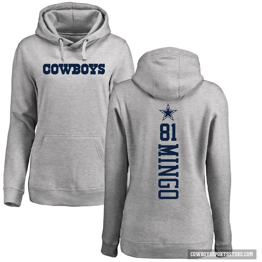 Women's ＃81 Jonathan Mingo Dallas Cowboys Pro Line by Branded Ash Backer Pullover Hoodie