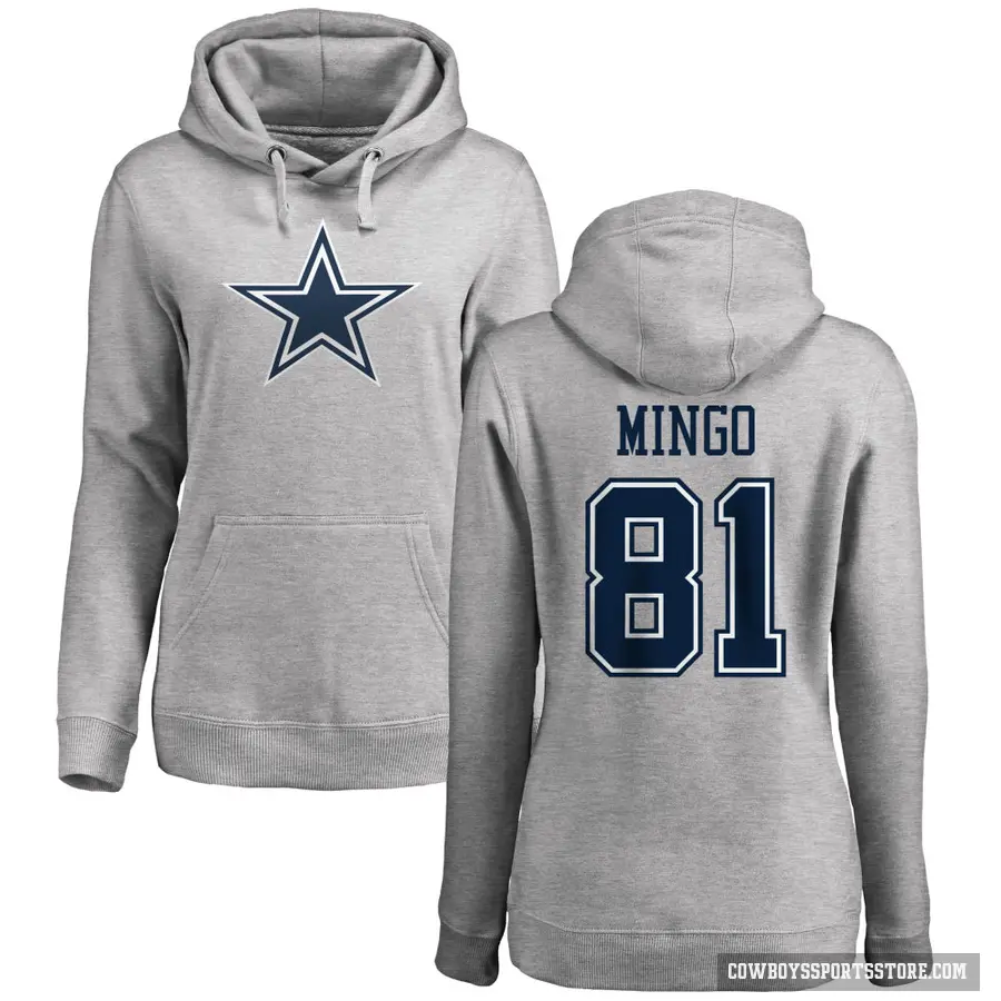 Women's ＃81 Jonathan Mingo Dallas Cowboys Pro Line by Branded Ash Name & Number Logo Pullover Hoodie