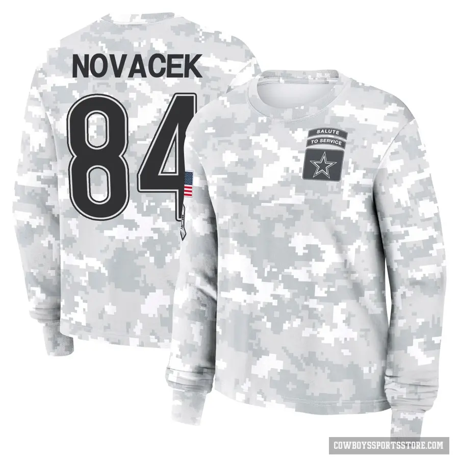 Women's ＃84 Jay Novacek Dallas Cowboys Camo Arctic 2024 Salute to Service Long Sleeve T-Shirt