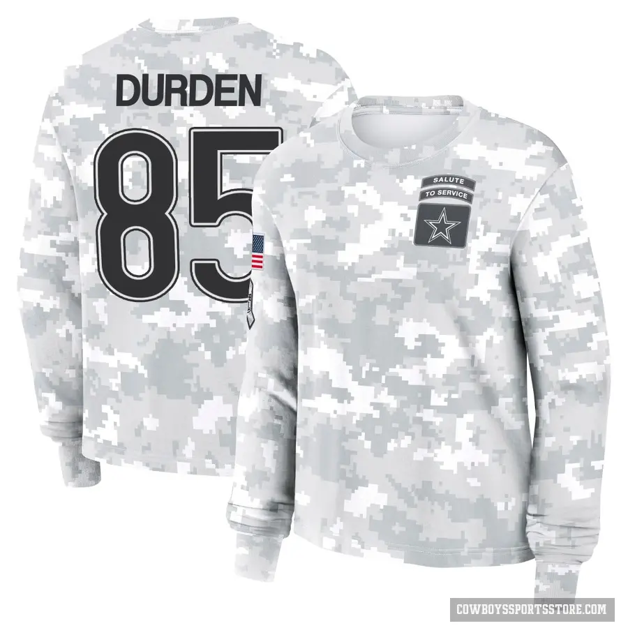 Women's ＃85 David Durden Dallas Cowboys Camo Arctic 2024 Salute to Service Long Sleeve T-Shirt