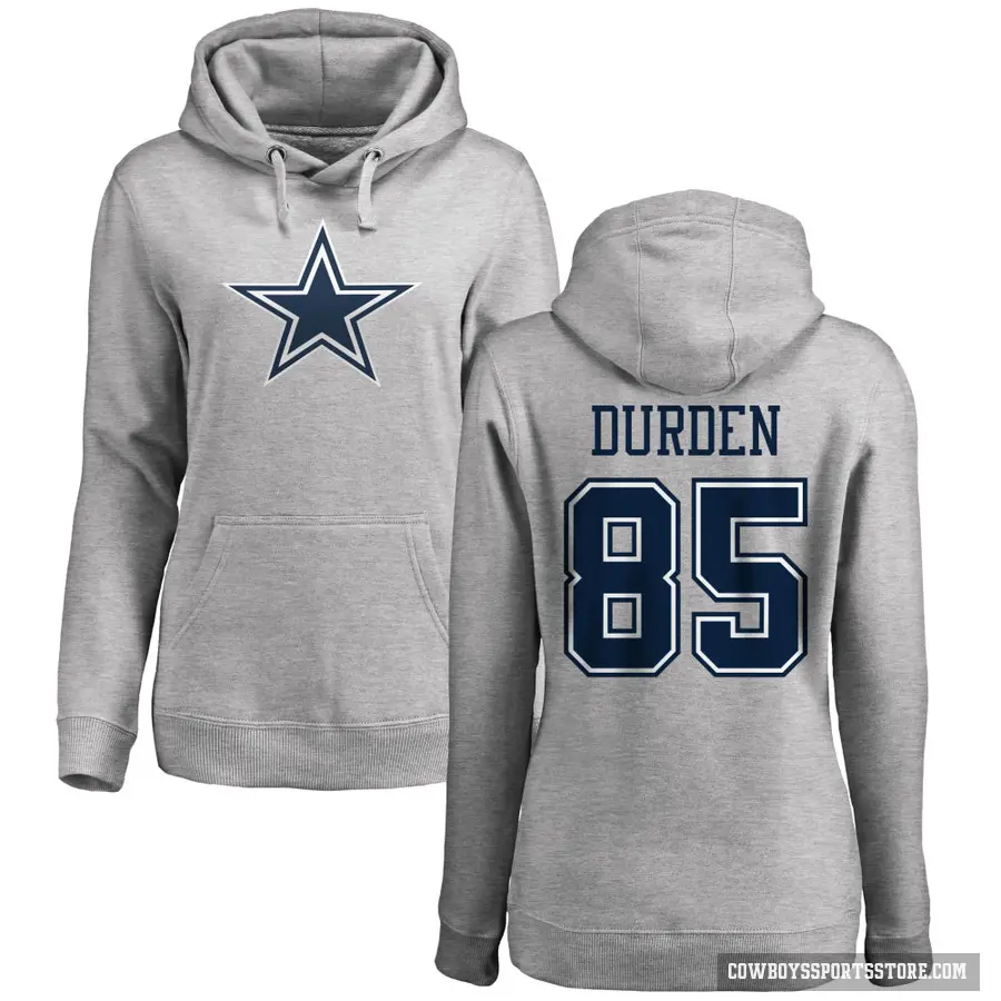 Women's ＃85 David Durden Dallas Cowboys Pro Line by Branded Ash Name & Number Logo Pullover Hoodie