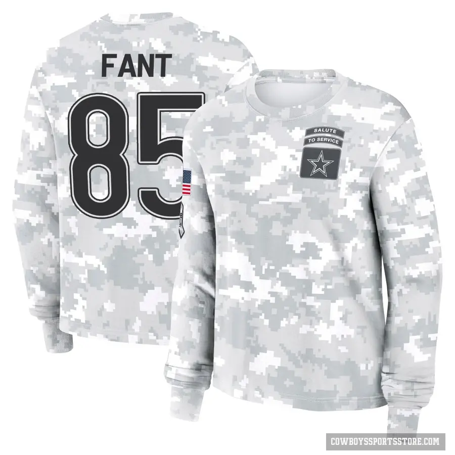 Women's ＃85 Princeton Fant Dallas Cowboys Camo Arctic 2024 Salute to Service Long Sleeve T-Shirt