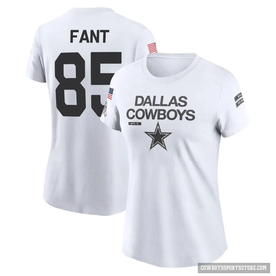 Women's ＃85 Princeton Fant Dallas Cowboys White 2024 Salute to Service Performance T-Shirt