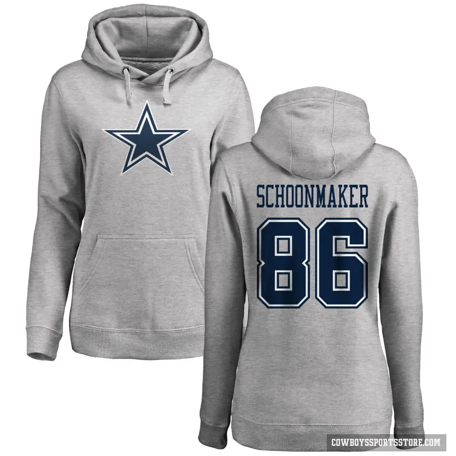 Women's ＃86 Luke Schoonmaker Dallas Cowboys Pro Line by Branded Ash Name & Number Logo Pullover Hoodie