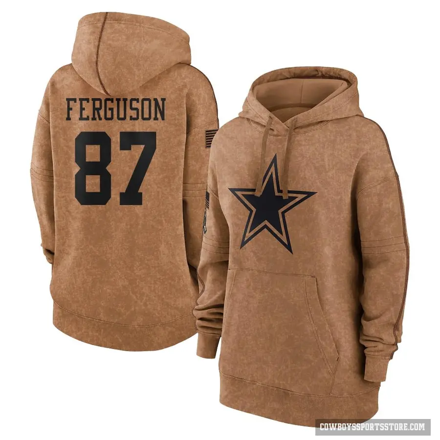 Women's ＃87 Jake Ferguson Dallas Cowboys Brown 2023 Salute To Service Pullover Hoodie