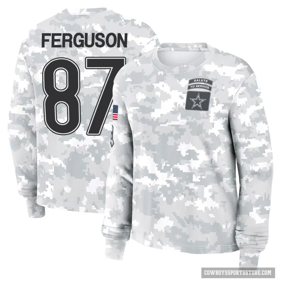 Women's ＃87 Jake Ferguson Dallas Cowboys Camo Arctic 2024 Salute to Service Long Sleeve T-Shirt