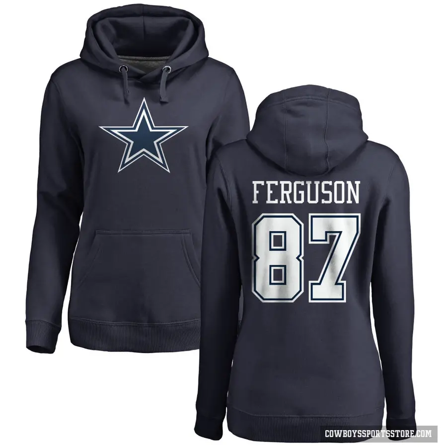 Women's ＃87 Jake Ferguson Dallas Cowboys Navy Pro Line by Branded Name & Number Pullover Hoodie