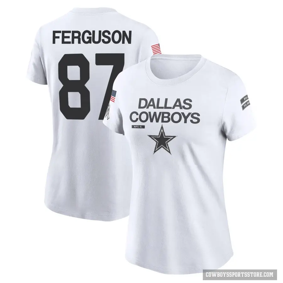 Women's ＃87 Jake Ferguson Dallas Cowboys White 2024 Salute to Service Performance T-Shirt