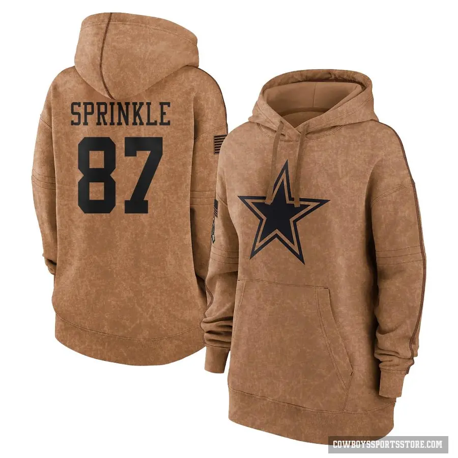 Women's ＃87 Jeremy Sprinkle Dallas Cowboys Brown 2023 Salute To Service Pullover Hoodie