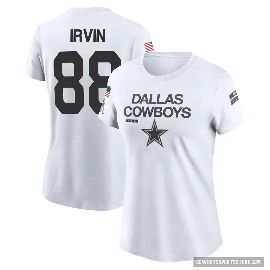 Women's ＃88 Michael Irvin Dallas Cowboys White 2024 Salute to Service Performance T-Shirt