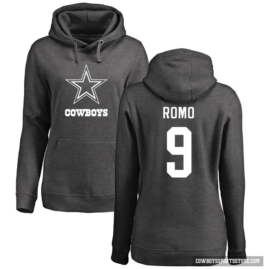 Women's ＃9 Tony Romo Dallas Cowboys Pro Line by Branded Ash One Color Pullover Hoodie