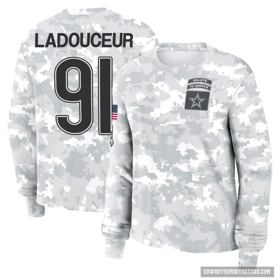 Women's ＃91 L.P. Ladouceur Dallas Cowboys Camo Arctic 2024 Salute to Service Long Sleeve T-Shirt