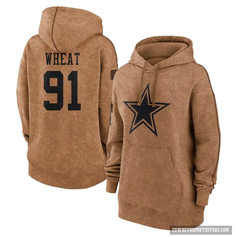 Women's ＃91 Tyrus Wheat Dallas Cowboys Brown 2023 Salute To Service Pullover Hoodie