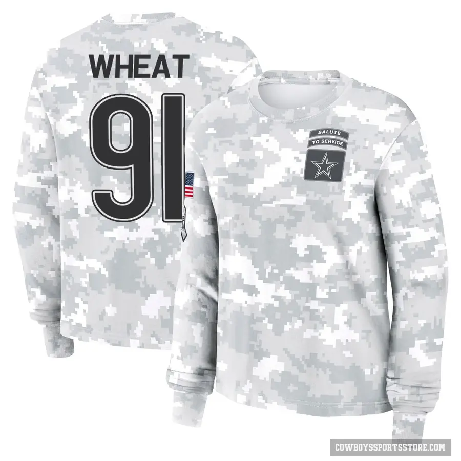 Women's ＃91 Tyrus Wheat Dallas Cowboys Camo Arctic 2024 Salute to Service Long Sleeve T-Shirt