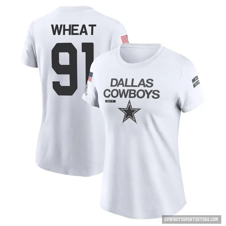 Women's ＃91 Tyrus Wheat Dallas Cowboys White 2024 Salute to Service Performance T-Shirt