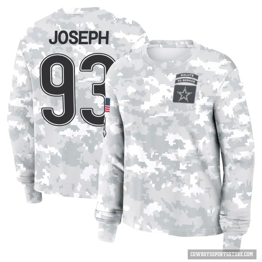 Women's ＃93 Linval Joseph Dallas Cowboys Camo Arctic 2024 Salute to Service Long Sleeve T-Shirt