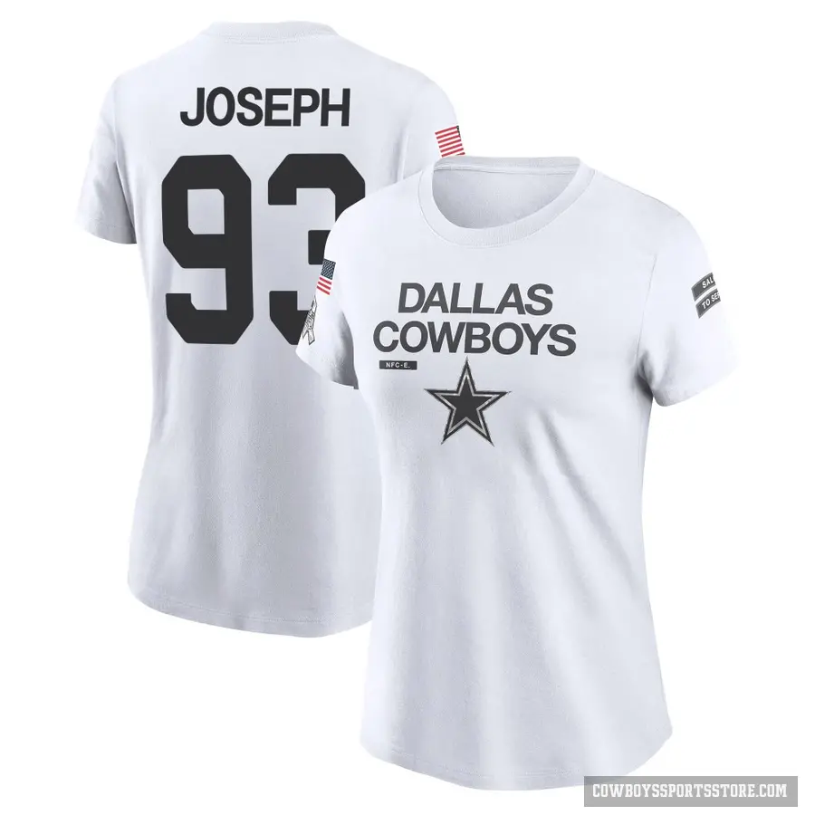 Women's ＃93 Linval Joseph Dallas Cowboys White 2024 Salute to Service Performance T-Shirt