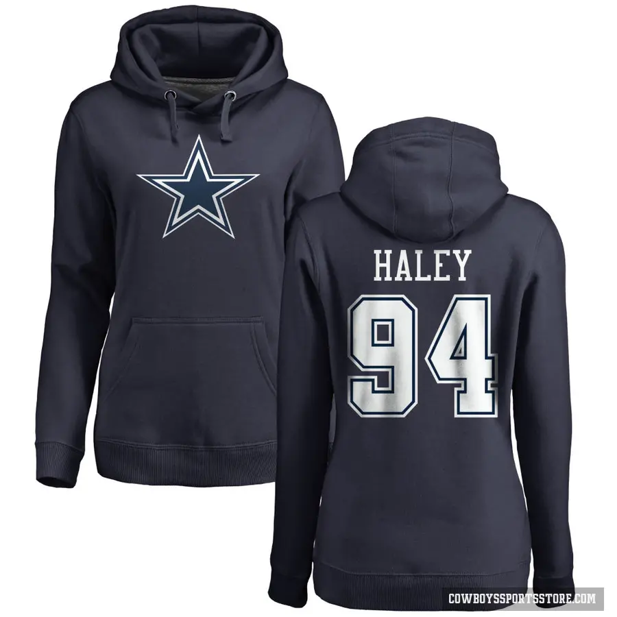 Women's ＃94 Charles Haley Dallas Cowboys Navy Pro Line by Branded Name & Number Pullover Hoodie