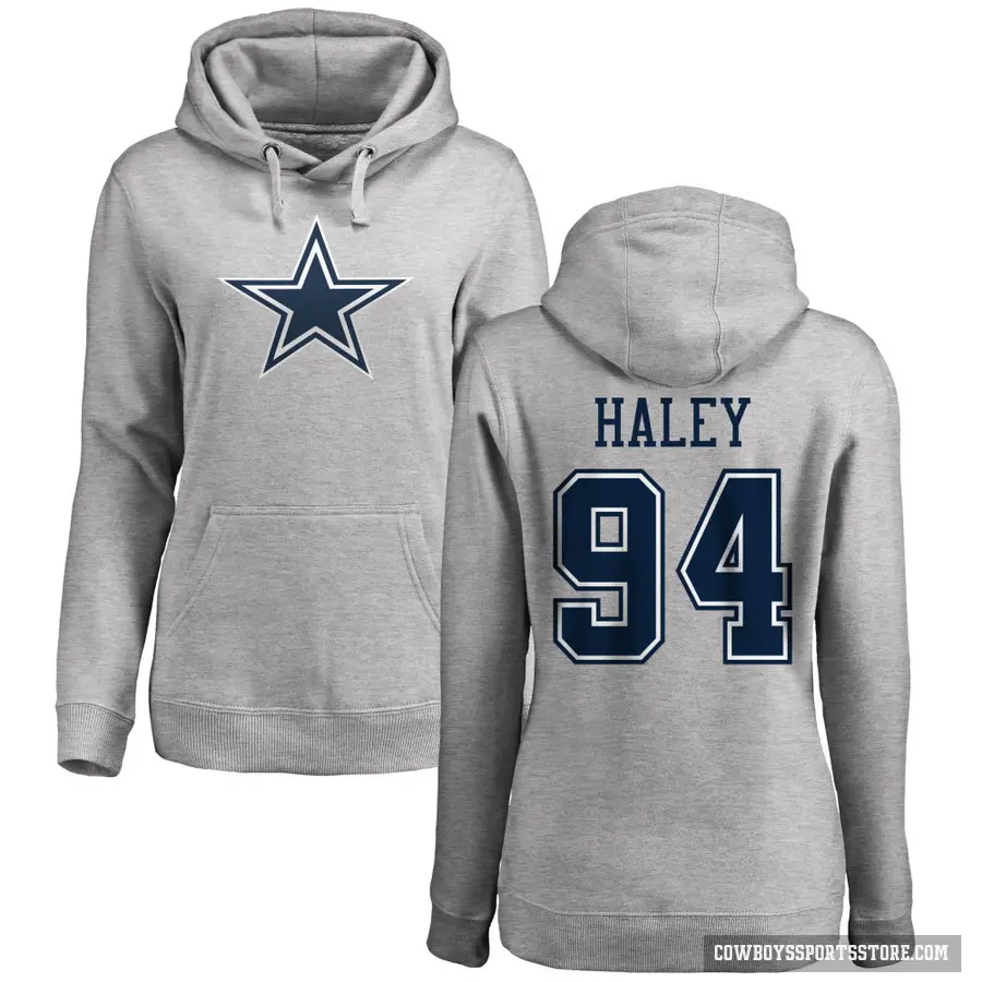 Women's ＃94 Charles Haley Dallas Cowboys Pro Line by Branded Ash Name & Number Logo Pullover Hoodie