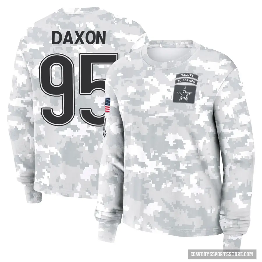 Women's ＃95 Denzel Daxon Dallas Cowboys Camo Arctic 2024 Salute to Service Long Sleeve T-Shirt