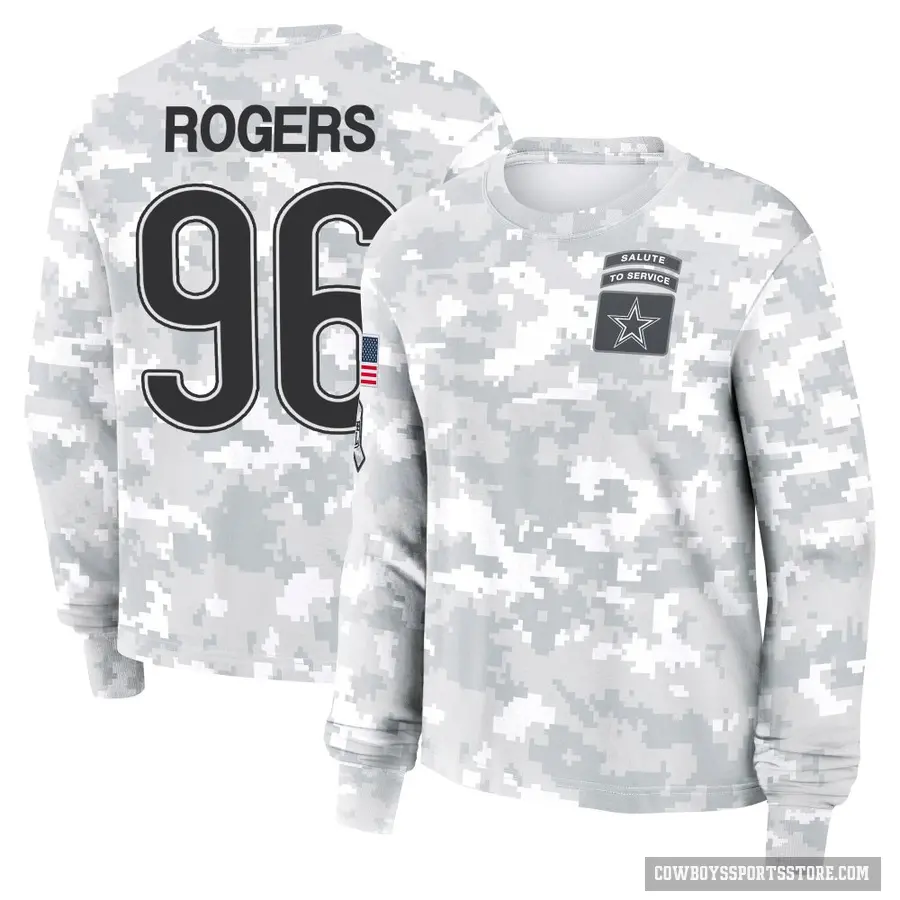 Women's ＃96 Justin Rogers Dallas Cowboys Camo Arctic 2024 Salute to Service Long Sleeve T-Shirt