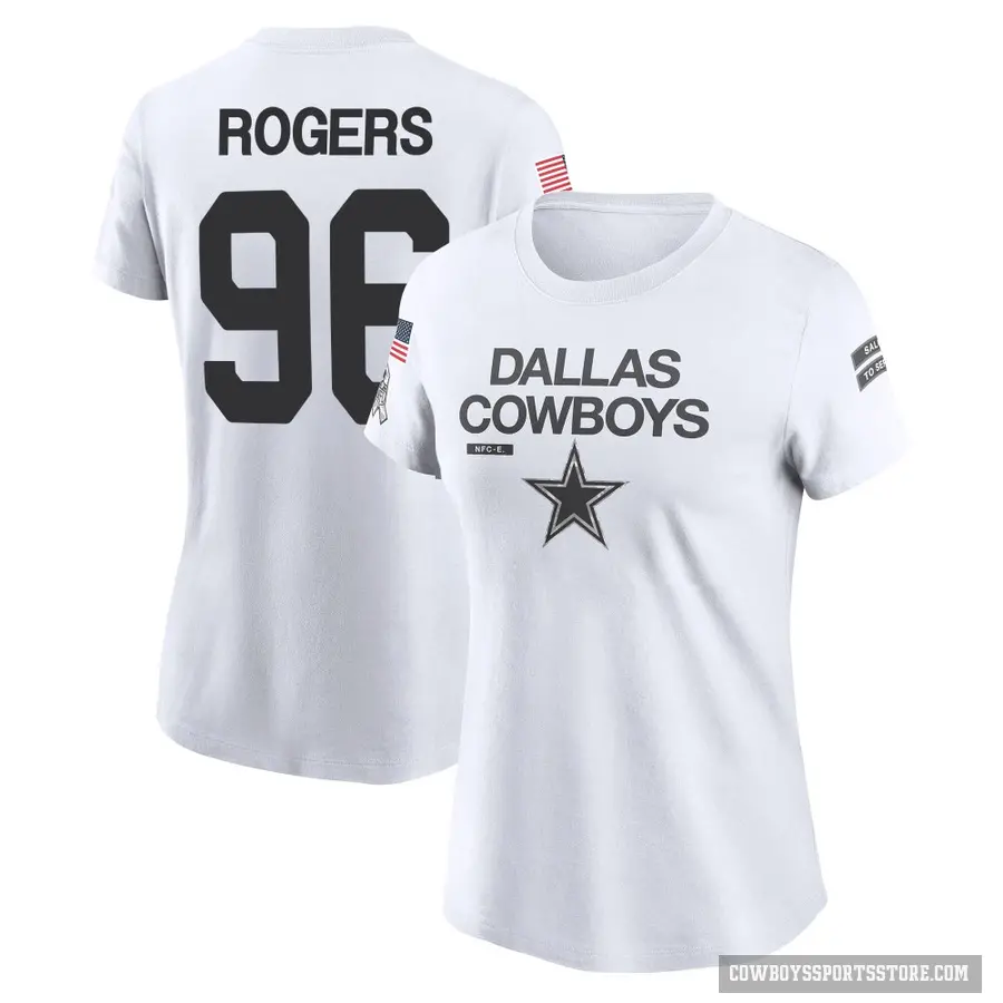Women's ＃96 Justin Rogers Dallas Cowboys White 2024 Salute to Service Performance T-Shirt