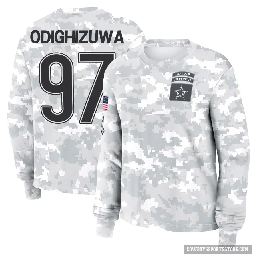 Women's ＃97 Osa Odighizuwa Dallas Cowboys Camo Arctic 2024 Salute to Service Long Sleeve T-Shirt