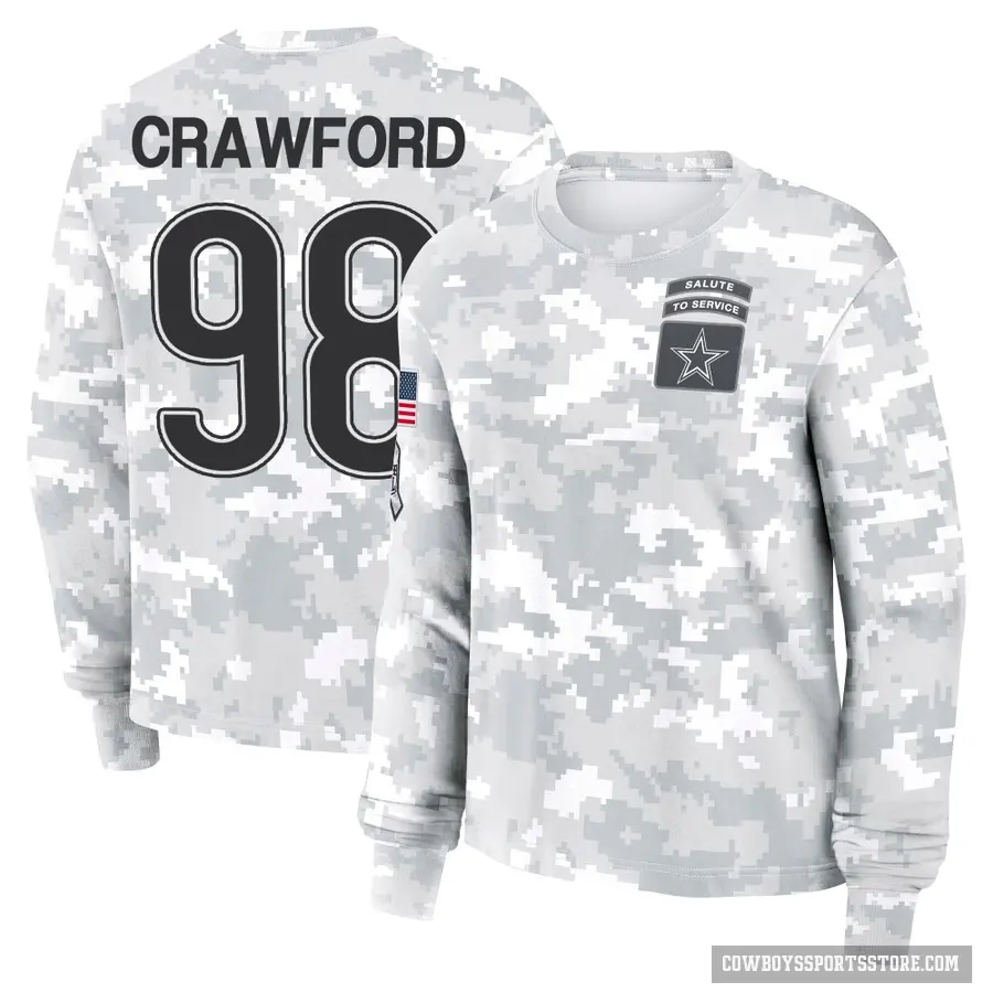 Women's ＃98 Tyrone Crawford Dallas Cowboys Camo Arctic 2024 Salute to Service Long Sleeve T-Shirt