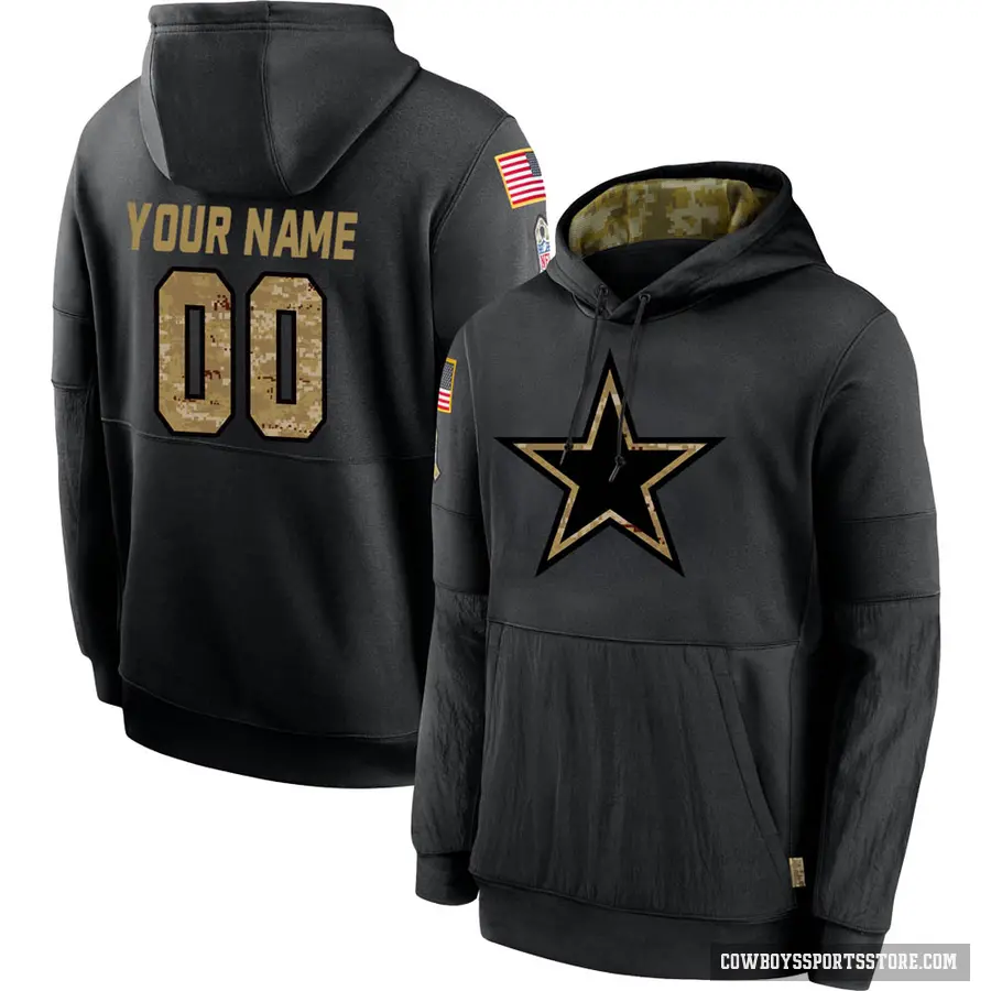 Youth ＃00 Custom Dallas Cowboys Black 2020 Salute to Service Sideline Performance Pullover Hoodie