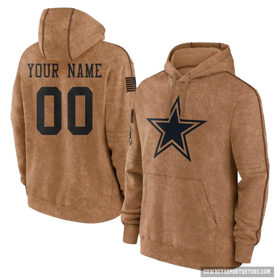 Youth ＃00 Custom Dallas Cowboys Brown 2023 Salute To Service Club Pullover Hoodie