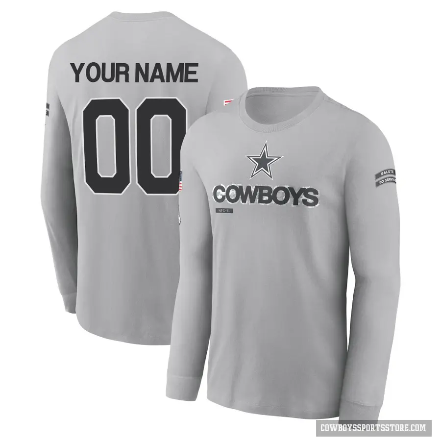 Youth ＃00 Custom Dallas Cowboys Gray 2024 Salute to Service Long Sleeve T-Shirt