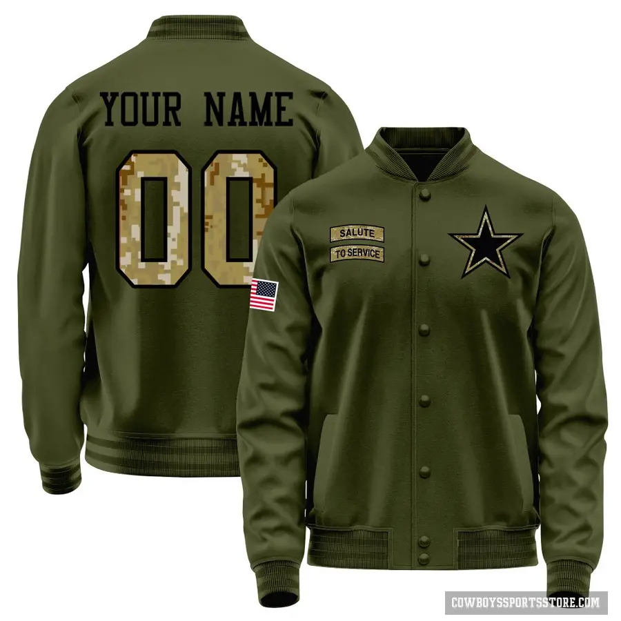 Youth ＃00 Custom Dallas Cowboys Olive Salute to Service Sideline Performance Jacket