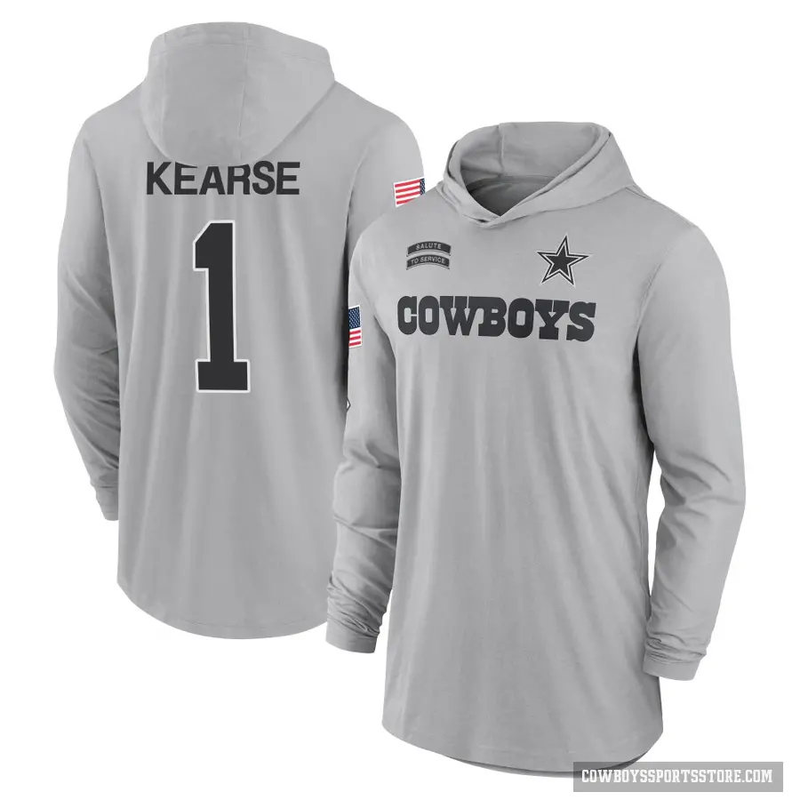 Youth ＃1 Jayron Kearse Dallas Cowboys Gray 2024 Salute to Service Lightweight Performance Long Sleeve Hooded T-Shirt