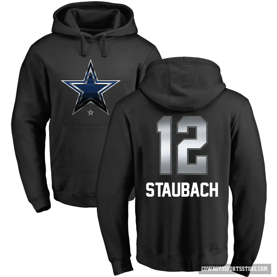 Youth ＃12 Roger Staubach Dallas Cowboys Black Midnight Mascot Pullover Hoodie