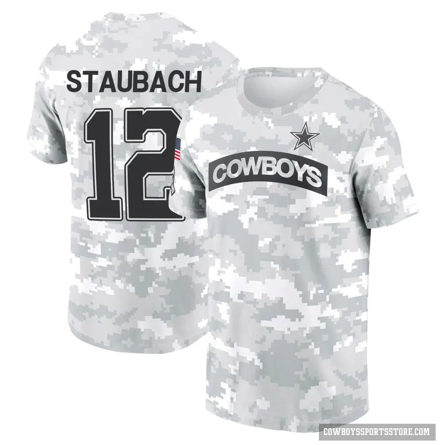 Youth ＃12 Roger Staubach Dallas Cowboys Camo Arctic 2024 Salute to Service Performance T-Shirt