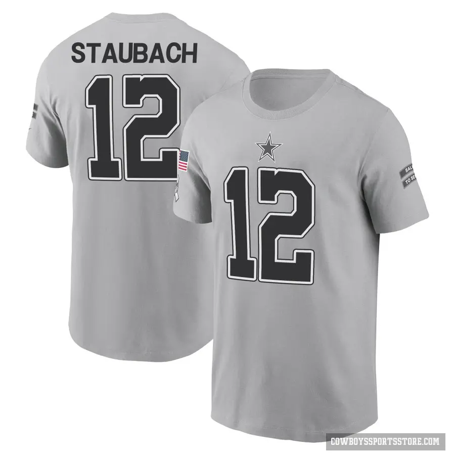 Youth ＃12 Roger Staubach Dallas Cowboys Gray 2024 Salute to Service T-Shirt