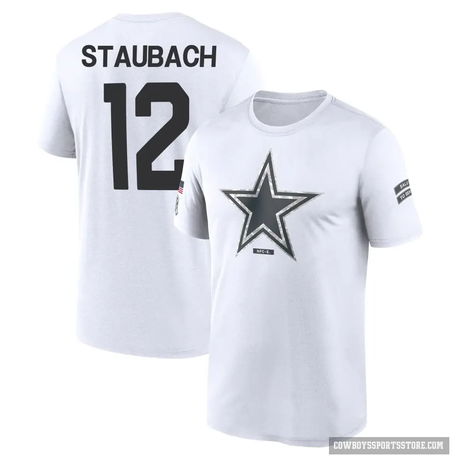 Youth ＃12 Roger Staubach Dallas Cowboys White 2024 Salute to Service Performance T-Shirt