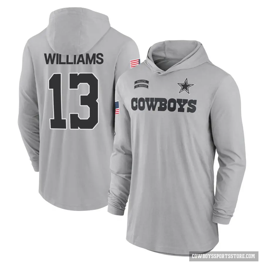 Youth ＃13 Seth Williams Dallas Cowboys Gray 2024 Salute to Service Lightweight Performance Long Sleeve Hooded T-Shirt