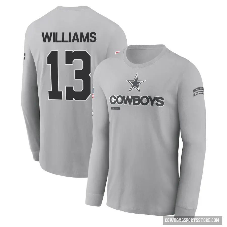 Youth ＃13 Seth Williams Dallas Cowboys Gray 2024 Salute to Service Long Sleeve T-Shirt