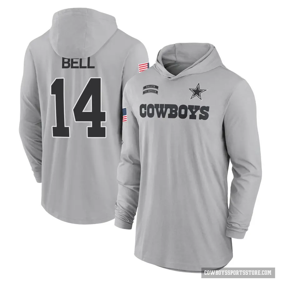 Youth ＃14 Markquese Bell Dallas Cowboys Gray 2024 Salute to Service Lightweight Performance Long Sleeve Hooded T-Shirt