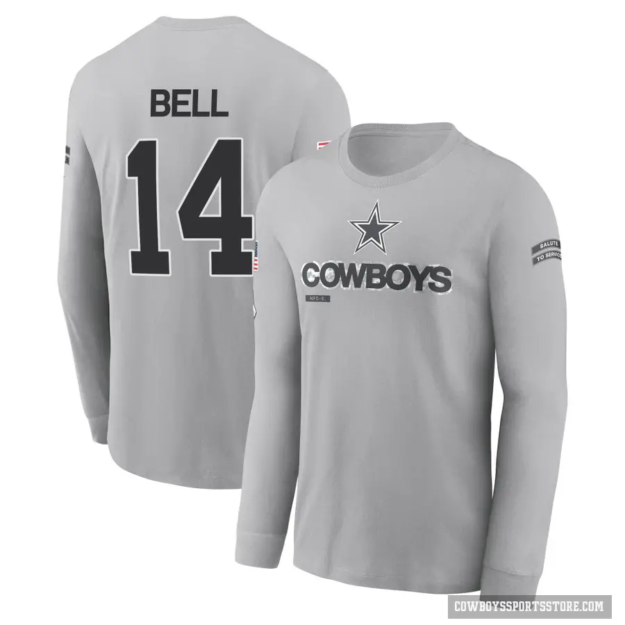 Youth ＃14 Markquese Bell Dallas Cowboys Gray 2024 Salute to Service Long Sleeve T-Shirt
