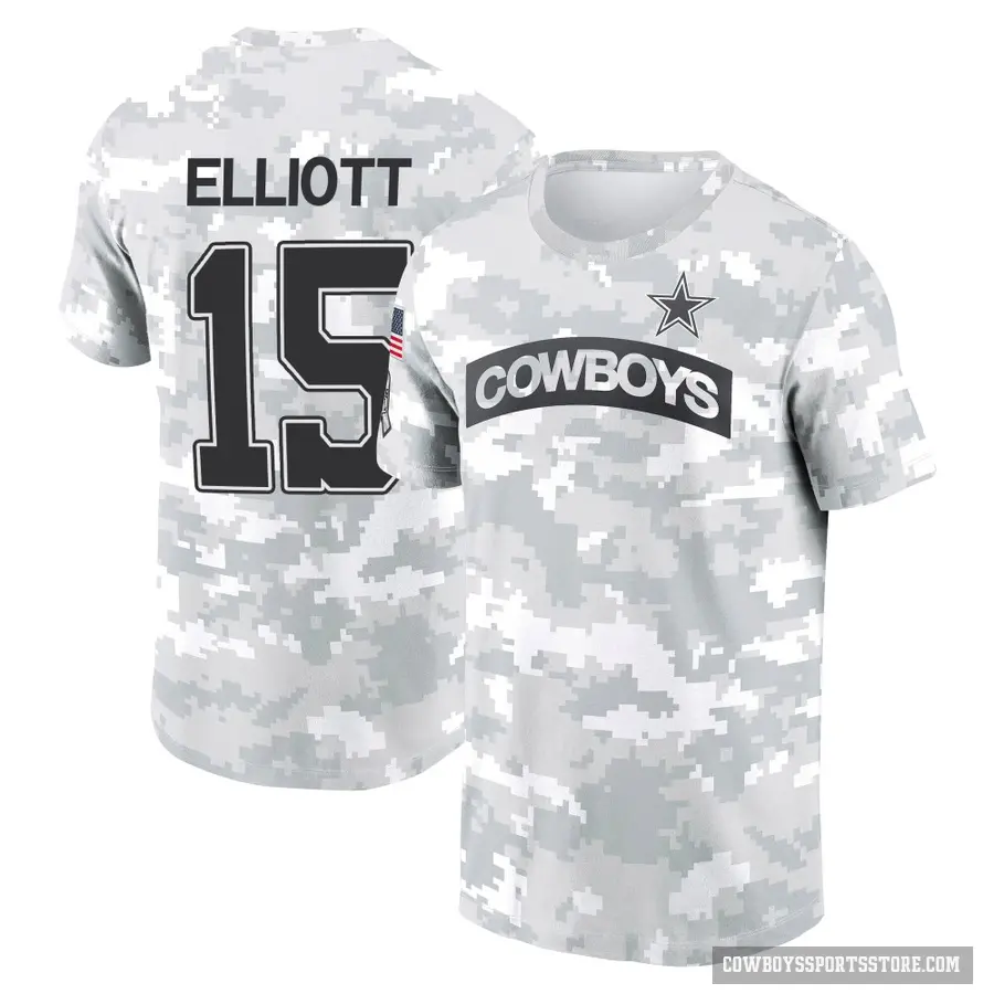 Youth ＃15 Ezekiel Elliott Dallas Cowboys Camo Arctic 2024 Salute to Service Performance T-Shirt