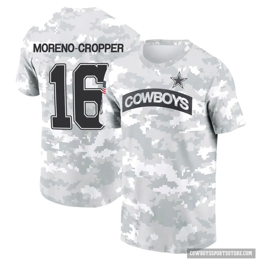 Youth ＃16 Jalen Moreno-Cropper Dallas Cowboys Camo Arctic 2024 Salute to Service Performance T-Shirt