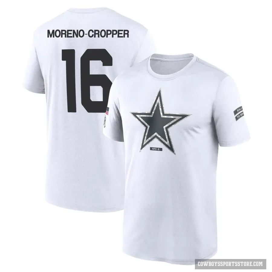 Youth ＃16 Jalen Moreno-Cropper Dallas Cowboys White 2024 Salute to Service Performance T-Shirt