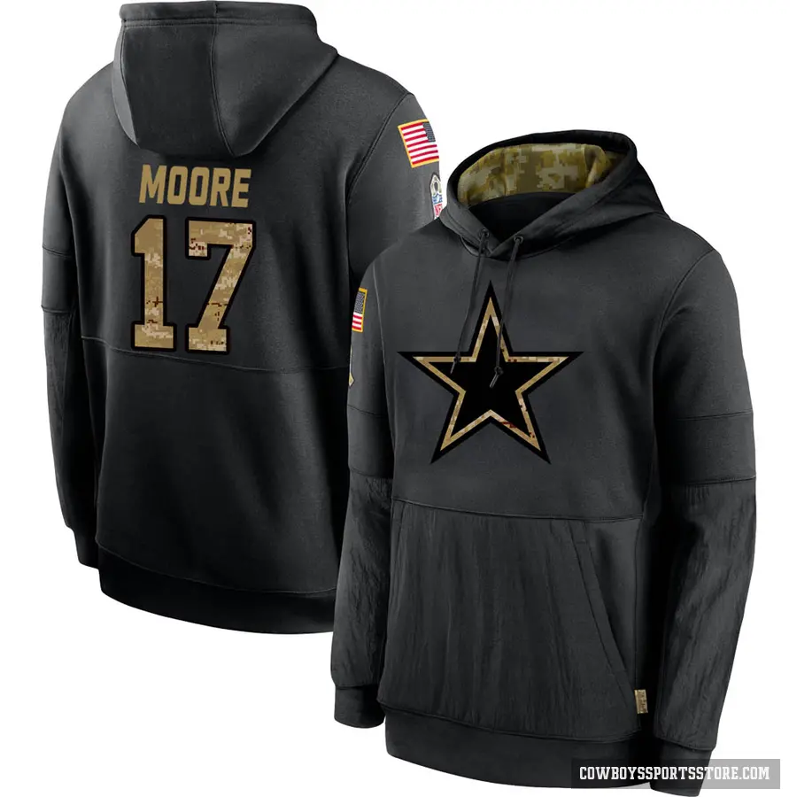 Youth ＃17 Kellen Moore Dallas Cowboys Black 2020 Salute to Service Sideline Performance Pullover Hoodie