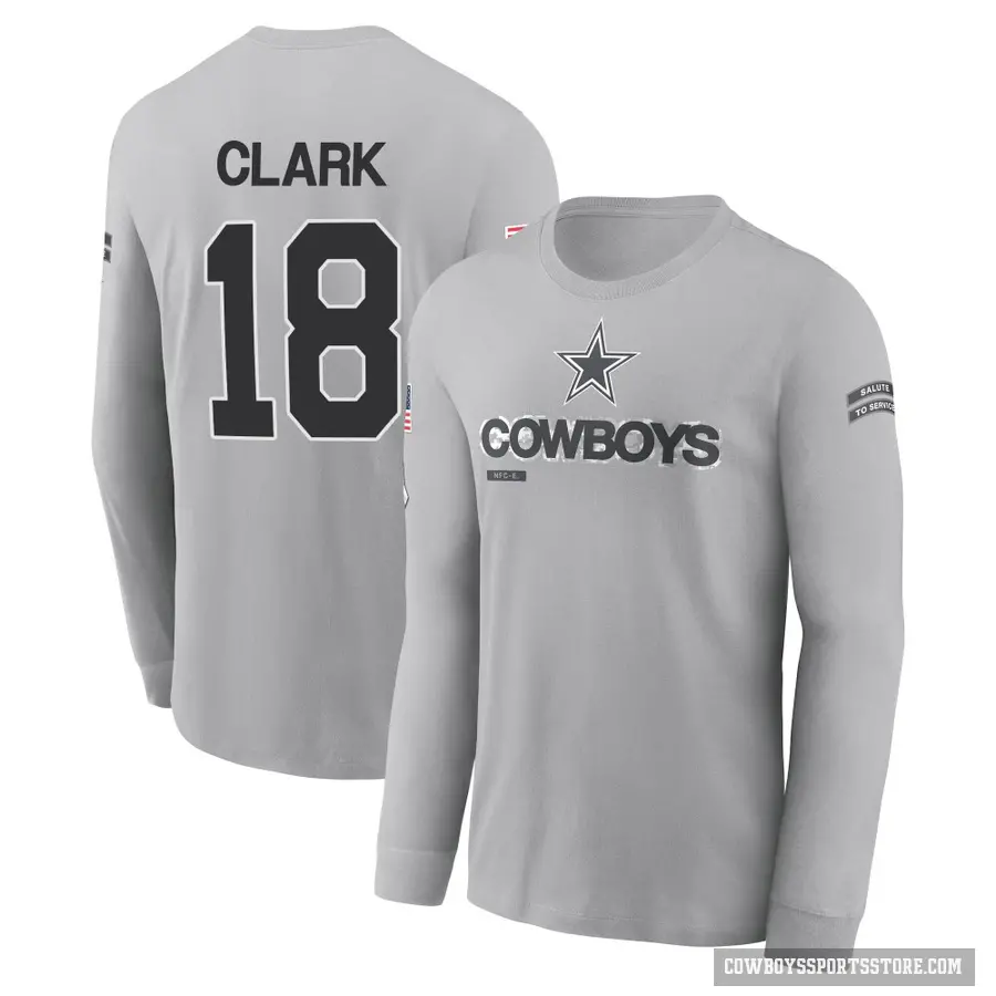 Youth ＃18 Damone Clark Dallas Cowboys Gray 2024 Salute to Service Long Sleeve T-Shirt