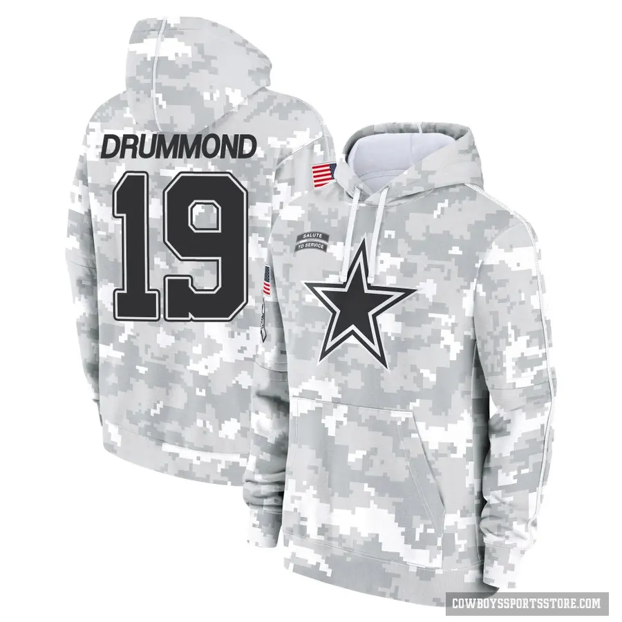 Youth ＃19 Dontario Drummond Dallas Cowboys Arctic Camo 2024 Salute to Service Club Fleece Pullover Hoodie