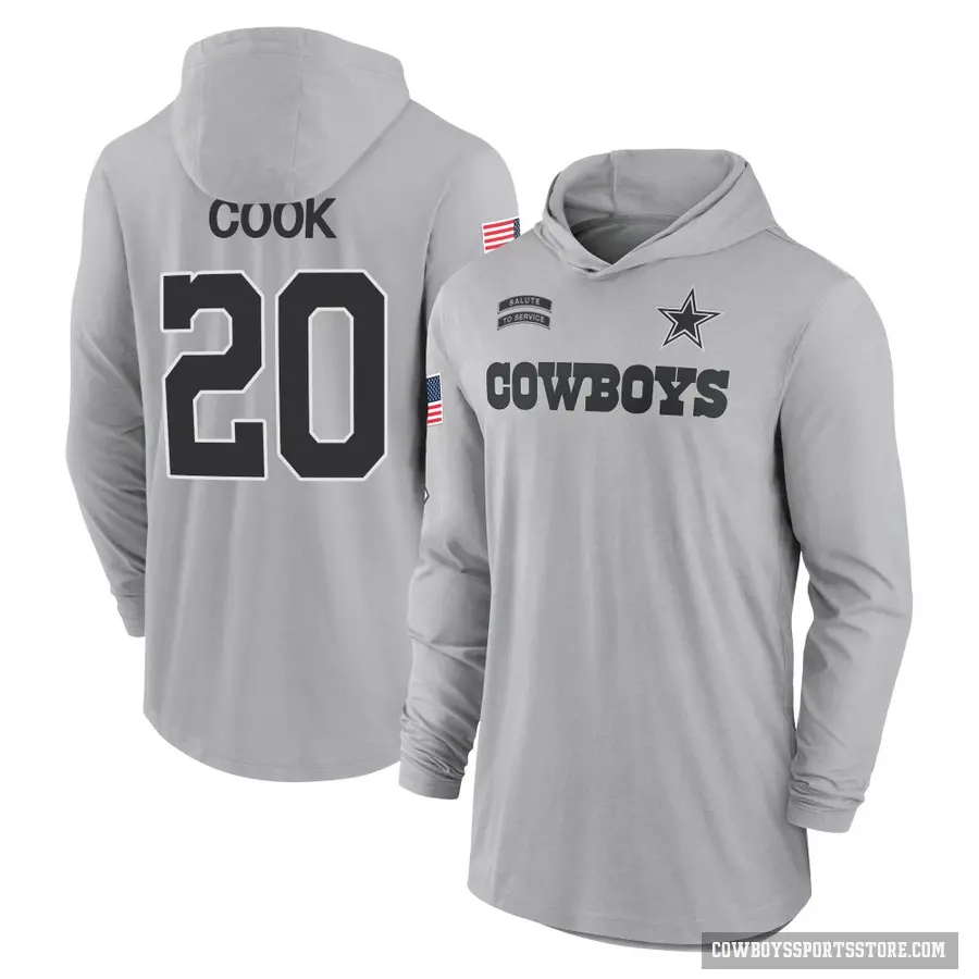 Youth ＃20 Dalvin Cook Dallas Cowboys Gray 2024 Salute to Service Lightweight Performance Long Sleeve Hooded T-Shirt