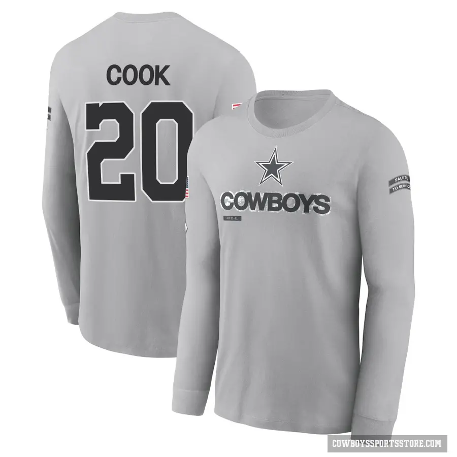 Youth ＃20 Dalvin Cook Dallas Cowboys Gray 2024 Salute to Service Long Sleeve T-Shirt